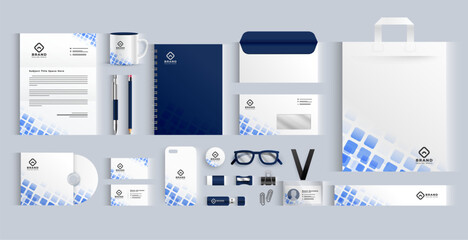 set of white and blue corporate stationery banner for branding