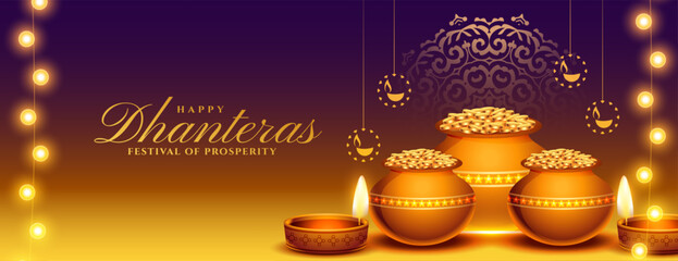 decorative happy dhanteras celebration banner pray for wealth and prosperity
