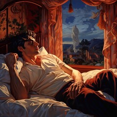 Naklejka premium portrait of a person in a bedroom