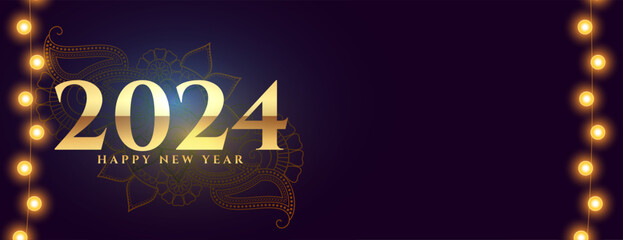 happy new year 2024 festive wallpaper with light string design