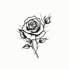 design tattoo rose with leaves on white background