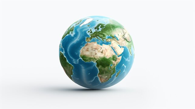 Realistic 3D Earth Render. A detailed globe on a clean white backdrop
