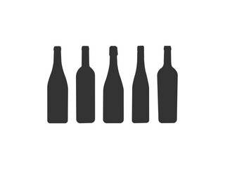 Wine bottle different shapes silhouette set. Various types alcohol beverages red, white, sparkling wine champagne liquor. A collection of interesting alcohol, beer, liquor and wine bottle silhouettes.