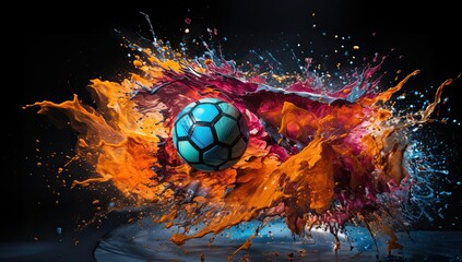 Colourful Football Paint Splash on a dark background