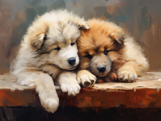 Two puppies. Digital art.