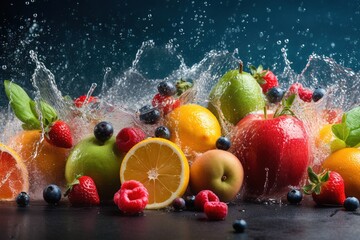 Fresh citrus fruits splashing water on white background summer refreshment concept