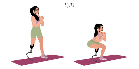 Disabled woman doing squat workout