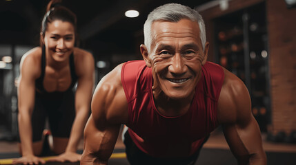 Fototapeta na wymiar senior man in gym, fitness traiing, healthy lifestyle