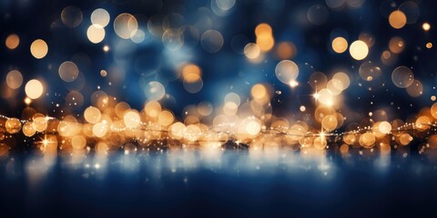 Christmas garland bokeh lights radiating a magical glow against a midnight blue background, generative AI