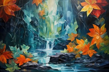Abstraction with leaves and waterfalls