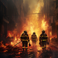 A firefighter stands in front of a burning fire