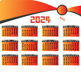 Monthly Modern well calendar design 2024, One page 2024, 2024 yearly Premium calendar for hanging on the wall, KDP calendar design