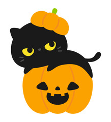 ハロウィンカボチャと黒猫