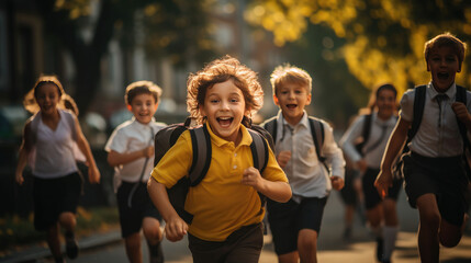 Obraz premium School Kids running from school Generative Ai