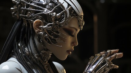 Cybernetic Woman: Futuristic Robot with Delicate Mechanical Design