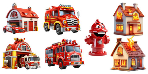 set of firefighters collection 3d, png on transparent isolated Background, generated ai