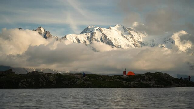 View over the French Alps around Mont Blanc above Chamonix Time-Lapse