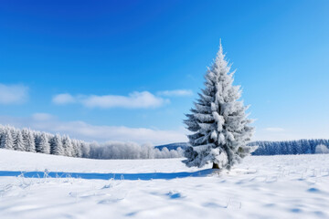 Obraz premium Christmas tree in snow as greeting background