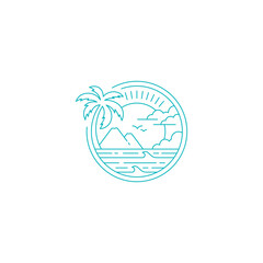 Beach with palm tree and mountain logo design. Vector illustration of Beach with palm tree and mountain. modern logo design vector icon template