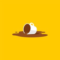Spilled coffee. Hot chocolate, cocoa. Simple, flat style. Graphic vector illustration.