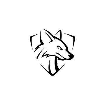 head of a fox logo design. Vector illustration of head of a fox with shield shape. modern logo design vector icon template