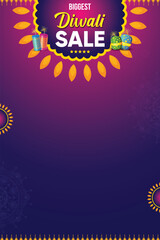 Biggest Diwali Sale banner, advertisement, poster, social media template, Vector background, Graphic design elements.