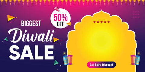 Diwali Sale Modern Banner, Advertisement, Poster, Social Media Post Template, Deepavali Creative background with text, Graphic design elements