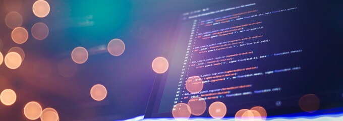 Technology background. Computer script. Programming code abstract screen of software developer.