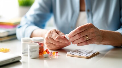 Senior Woman Organizing Weekly Prescription Medication