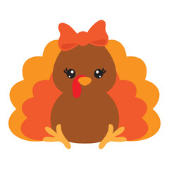 Cute sitting turkey vector cartoon illustration