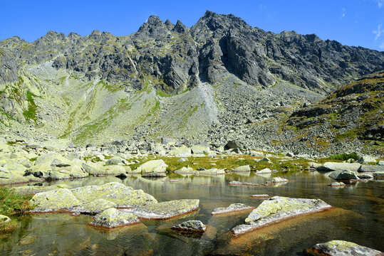 Lake Male Kozie pleso with mount Satan in Mlynicka Valley, Tatra mountains, Slovakia.