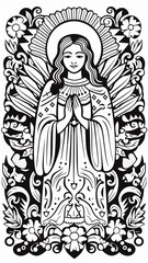 Fototapeta premium Generative AI Line art girl screen print kids drawing pictures