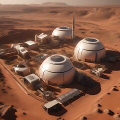 A computer-generated simulation of a future Mars colony with self-sustaining habitats4