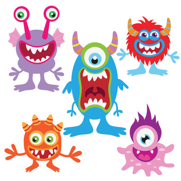 Cute colorful monsters vector cartoon illustration