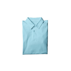 Aqua t-shirt mockup photo, blank polo beautifully folded for presentation design, prints, patterns. Aqua folded polo shirt