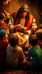 Obraz na płótnie Canvas Jesus telling stories to the kids
