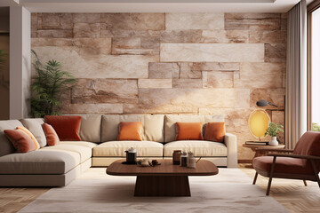 Interior design of japandi style living room.