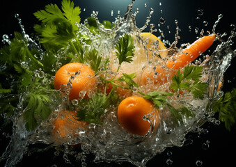 świeże naturalne marchewki, wrzucane do wody