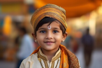 Indian child in traditional clothes at Jaipur, Rajasthan, India