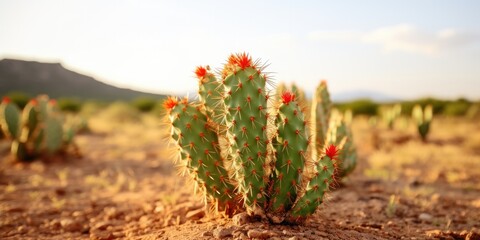 close up of beautiful cactus in desert landscape, generative AI - obrazy, fototapety, plakaty