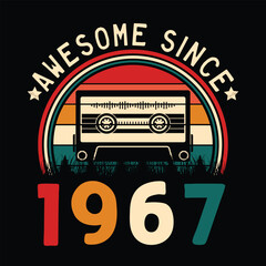 Awesome Since 1967 Retro Sunset Cassette Tape T-Shirt Mug Sticker Vector