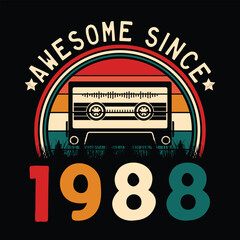 Awesome Since 1988 Retro Sunset Cassette Tape T-Shirt Mug Sticker Vector