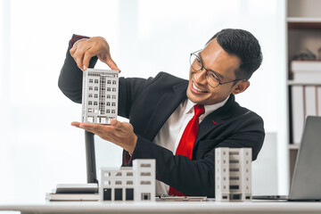 Agent presents contracts for property purchase or lease. Businessman asian indian people showcases...