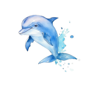 A Watercolor Painting of a Dolphin in Nature with a White Background