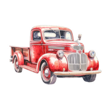 recommend clip art: A watercolor painting old red vintage truck