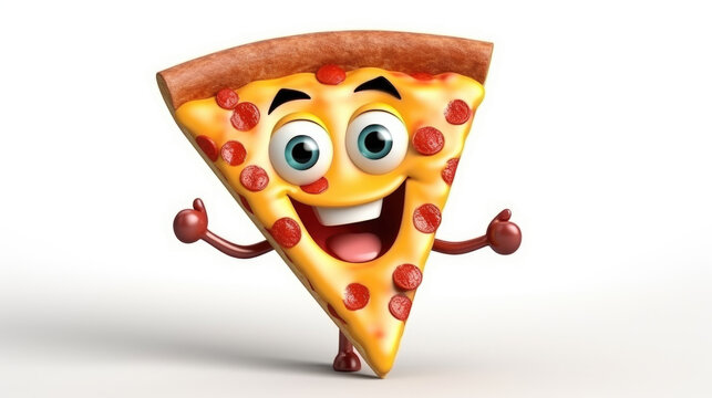 Cute Cartoon Pizza Character, 3D render, white background - Powered by Adobe