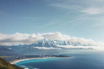 A view of the mountains and the sea. Mountain