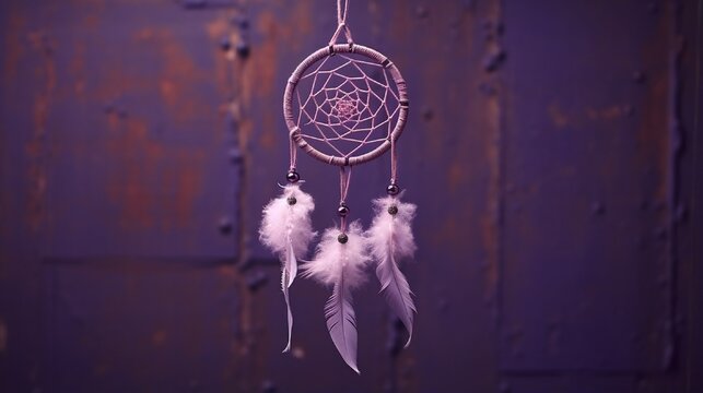 Purple dream catcher on concrete background with copy space4k, high detailed, full ultra HD, High resolution
