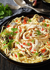 Chicken Pasta Bake with mushrooms, cheese, cream