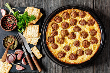 Meatball Hash Brown Casserole in baking dish